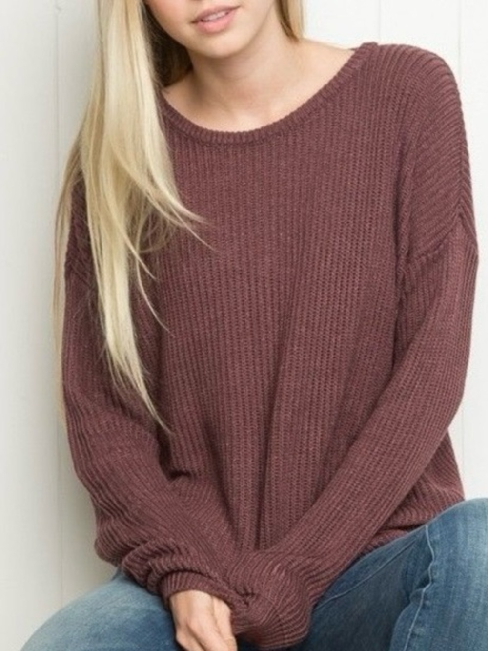 Brandy Melville Ollie Ribbed Knit Crewneck Dropped Shoulder Sweater